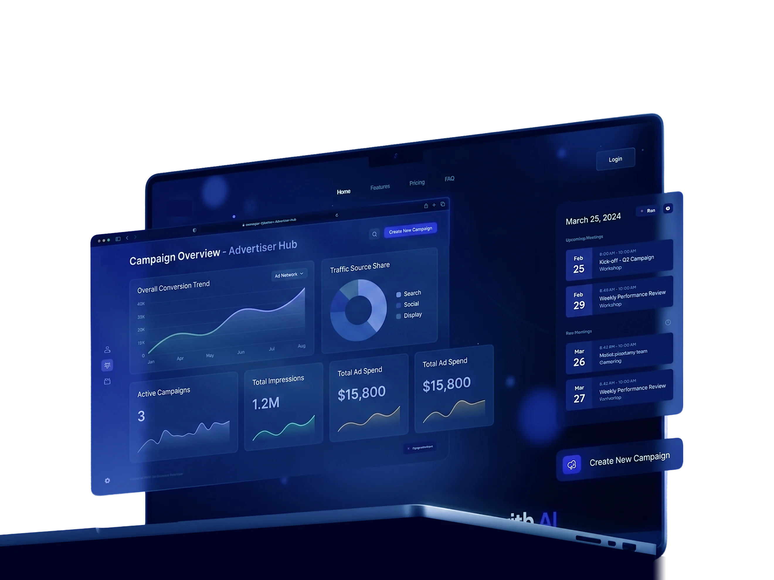 Dashboard showing premium publisher traffic sources and campaign performance